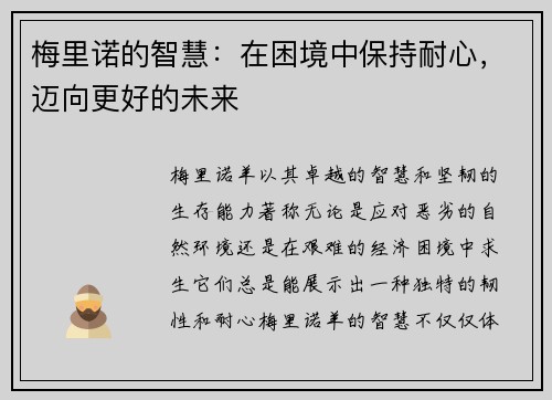 梅里诺的智慧：在困境中保持耐心，迈向更好的未来